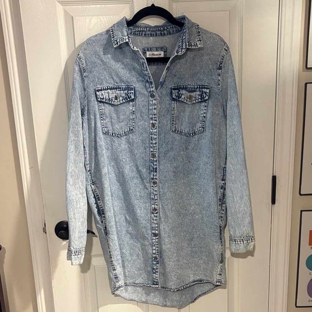 MACARON Light Wash Blue Denim Shirt Dress